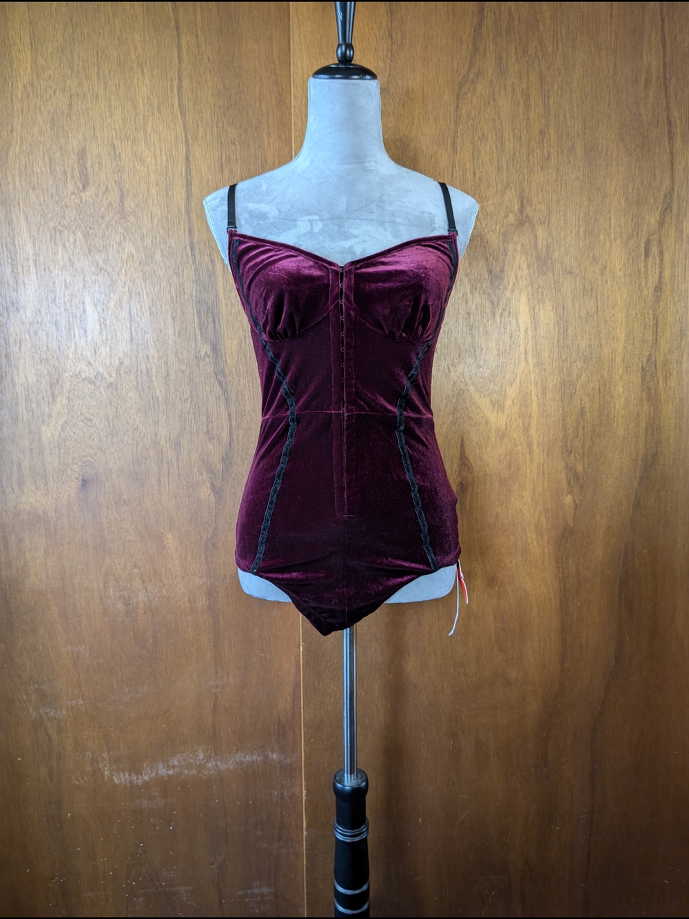 Velvet Corset Bustier Teddy in Deep Wine